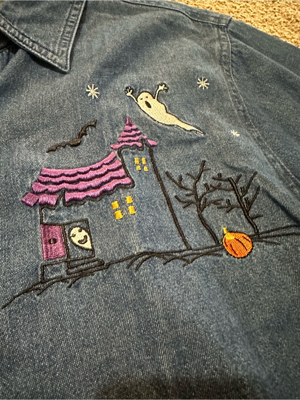 Holiday Editions denim long sleeve button up shirt Halloween themed size 1X - Picture 6 of 11